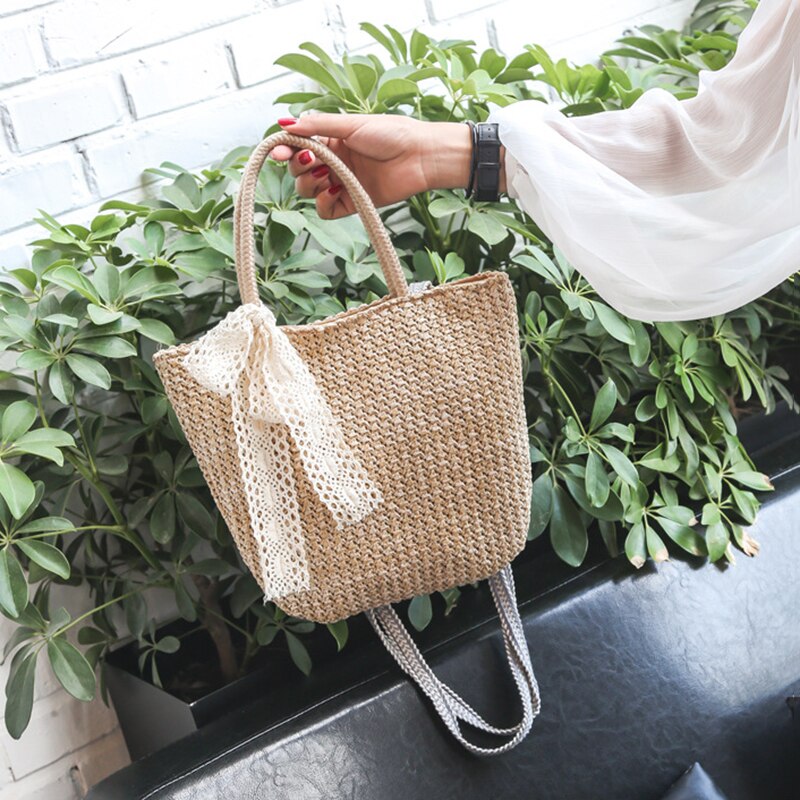 Retro straw bag Woman messenger handbag Girls rattan tote shoulder bag Beach wicker shoulder tote bag - ebowsos