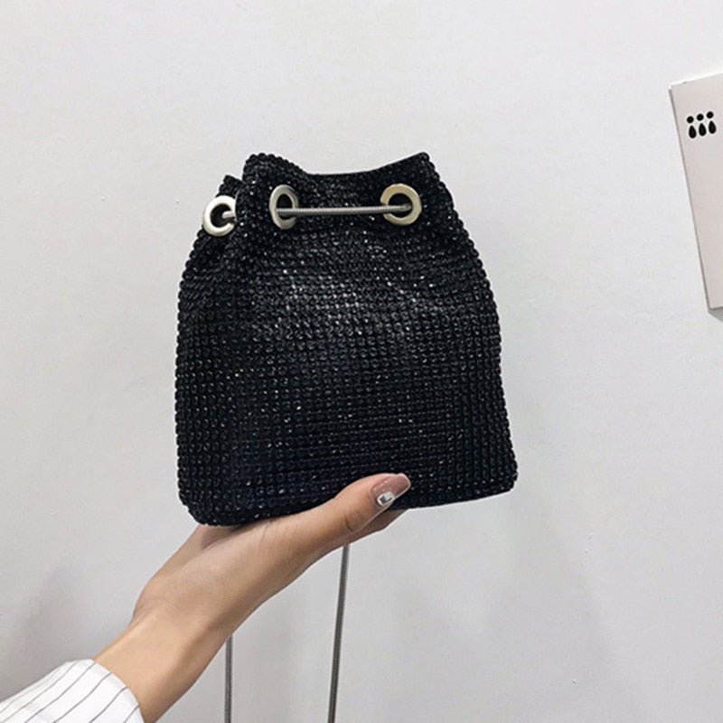 Rhinestone Inlaid Flash Bucket Clutch Bag For Evening Party Fashion Banquet Fashion Shoulder Storage Totes Bags For Women - ebowsos