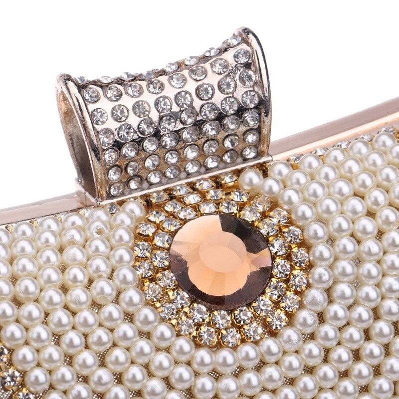 Rhinestones Tassel Clutch Diamonds Beaded Metal Evening Bags Chain Shoulder Messenger Purse Evening Bags For Wedding Bag - ebowsos