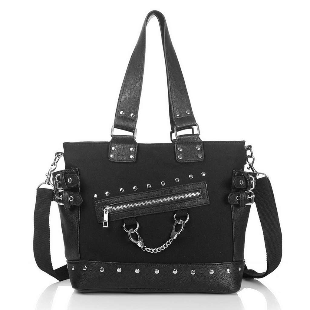 Rock Style Rivet Handbag Fashion Women Punk Casual Tote Zipper Chain Female Motorcycle Shoulder Crossbody Bag - ebowsos