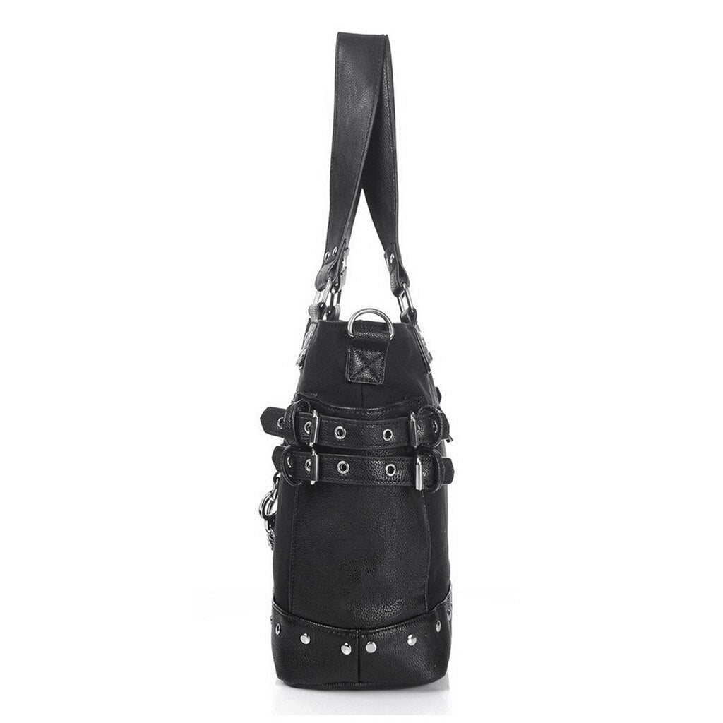 Rock Style Rivet Handbag Fashion Women Punk Casual Tote Zipper Chain Female Motorcycle Shoulder Crossbody Bag - ebowsos