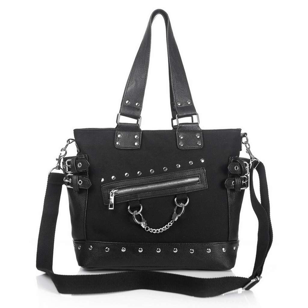 Rock Style Rivet Handbag Fashion Women Punk Casual Tote Zipper Chain Female Motorcycle Shoulder Crossbody Bag - ebowsos