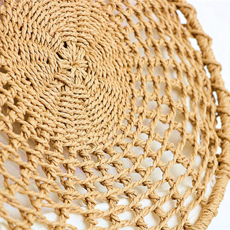 Round Handwoven Straw Bag Openwork Hand-Woven Bag Shoulder Messenger Beach Travel Bags Bohemian Style Summer Women Bags - ebowsos