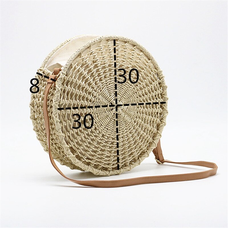 Round Handwoven Straw Bag Openwork Hand-Woven Bag Shoulder Messenger Beach Travel Bags Bohemian Style Summer Women Bags - ebowsos