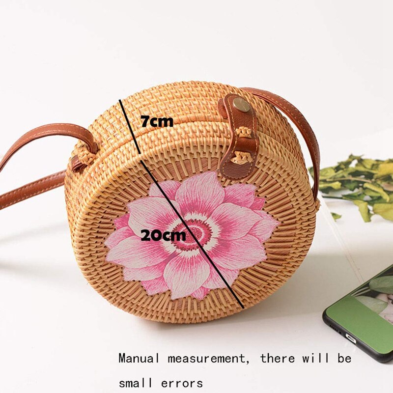 Round Women Rattan Bag Handmade Petal Rattan Shoulder Beach Bag Crossbody Bag Sunflower, Flower Style - ebowsos