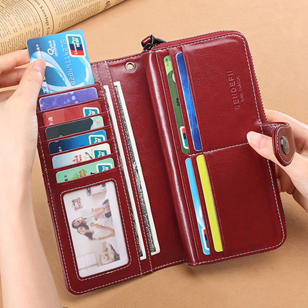 Sendefn Hollow Out Wallet Women Leather Coin Purse Female Long Design Women'S Wallet Zipper With Strap 5197-6 - ebowsos