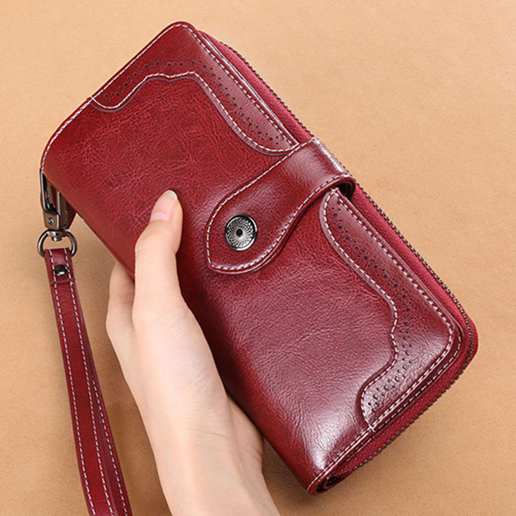 Sendefn Hollow Out Wallet Women Leather Coin Purse Female Long Design Women'S Wallet Zipper With Strap 5197-6 - ebowsos