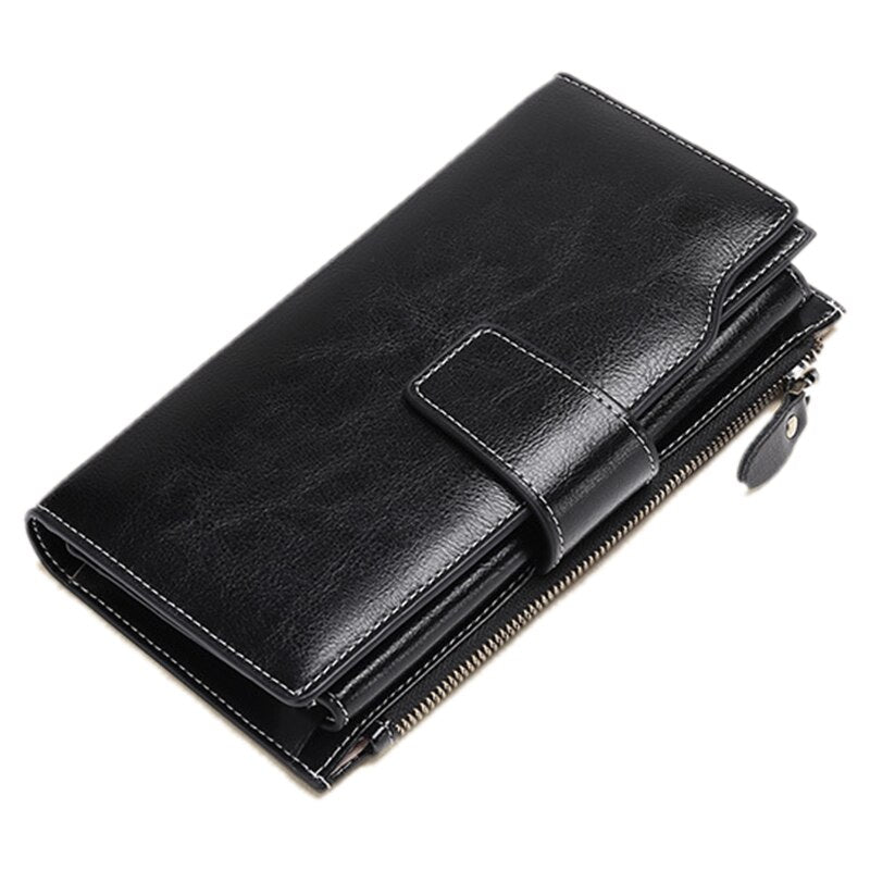 Sendefn Wallet For Women Split Leather Female Wallets Snap Button Travel Women'S Purse Ladies Long Phone Credit Card Coin - ebowsos