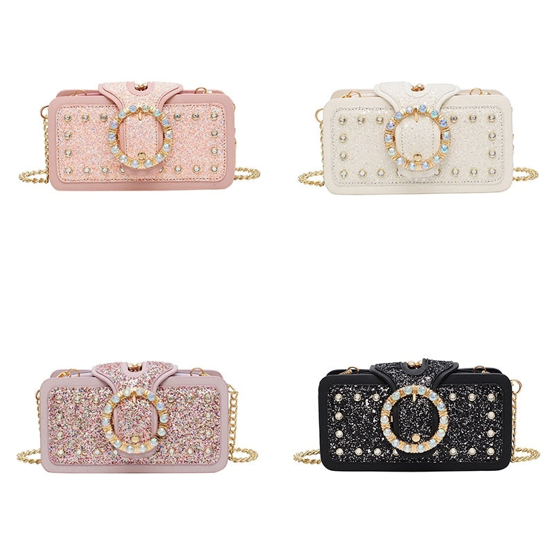 Sequin Diamond Small Square Bag Trend Fashion Bag Ladies Chain Shoulder Bag - ebowsos