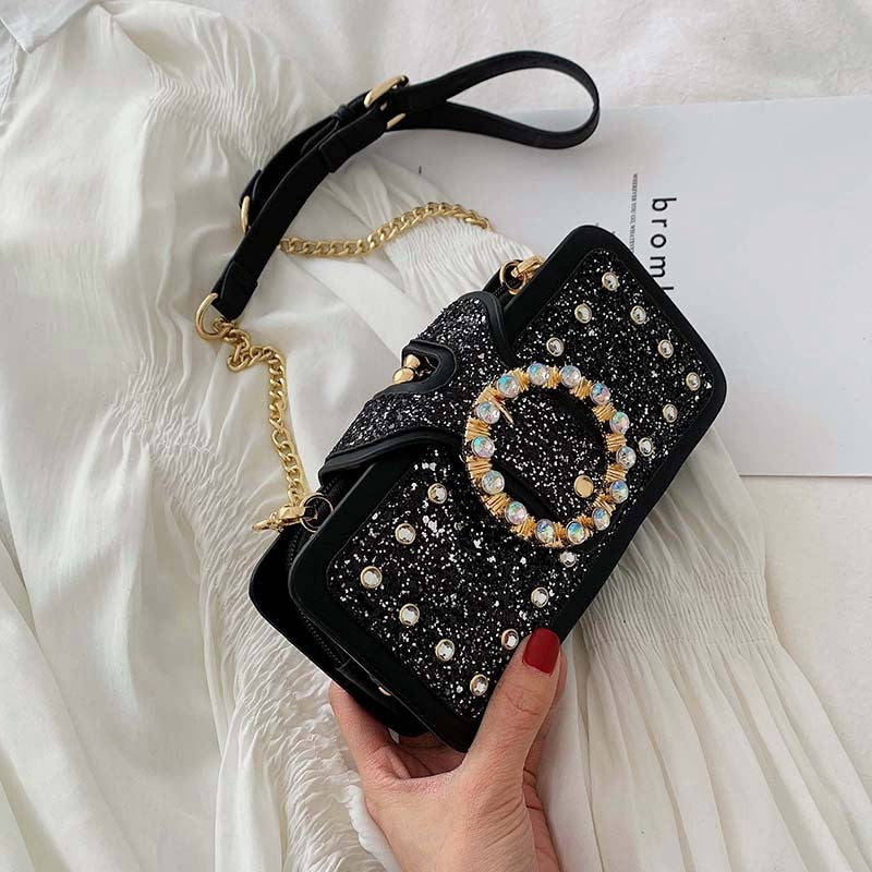 Sequin Diamond Small Square Bag Trend Fashion Bag Ladies Chain Shoulder Bag - ebowsos