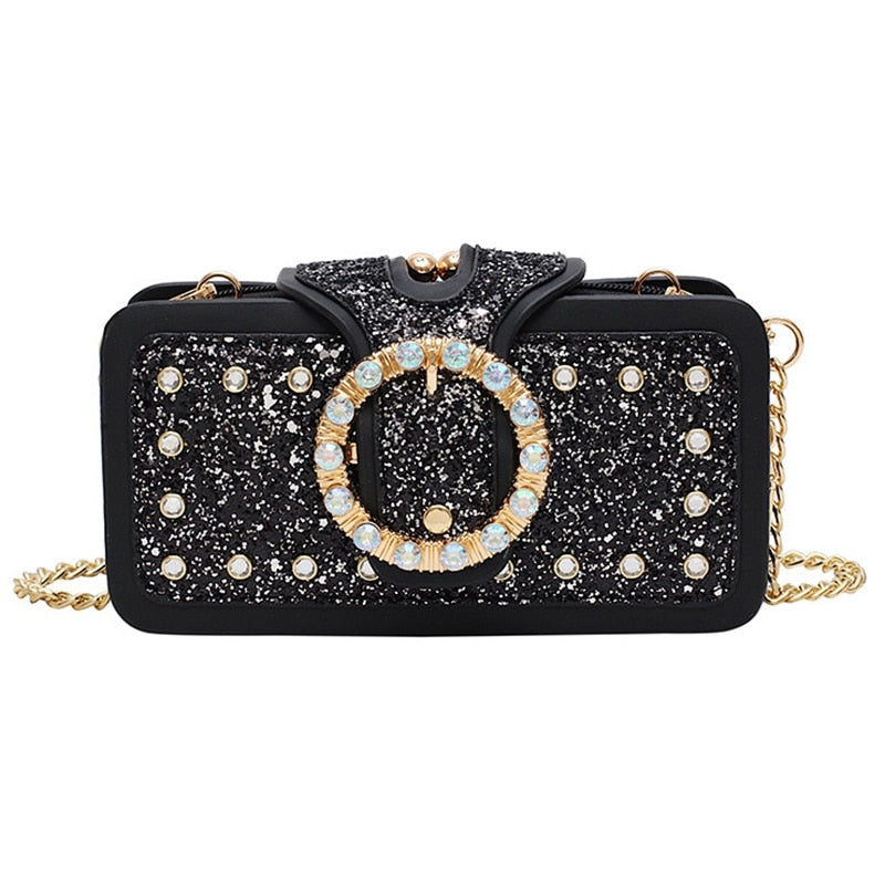 Sequin Diamond Small Square Bag Trend Fashion Bag Ladies Chain Shoulder Bag - ebowsos