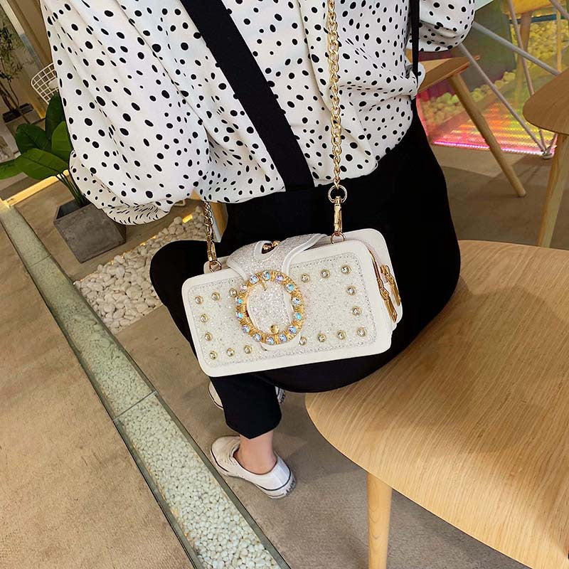 Sequin Diamond Small Square Bag Trend Fashion Bag Ladies Chain Shoulder Bag - ebowsos