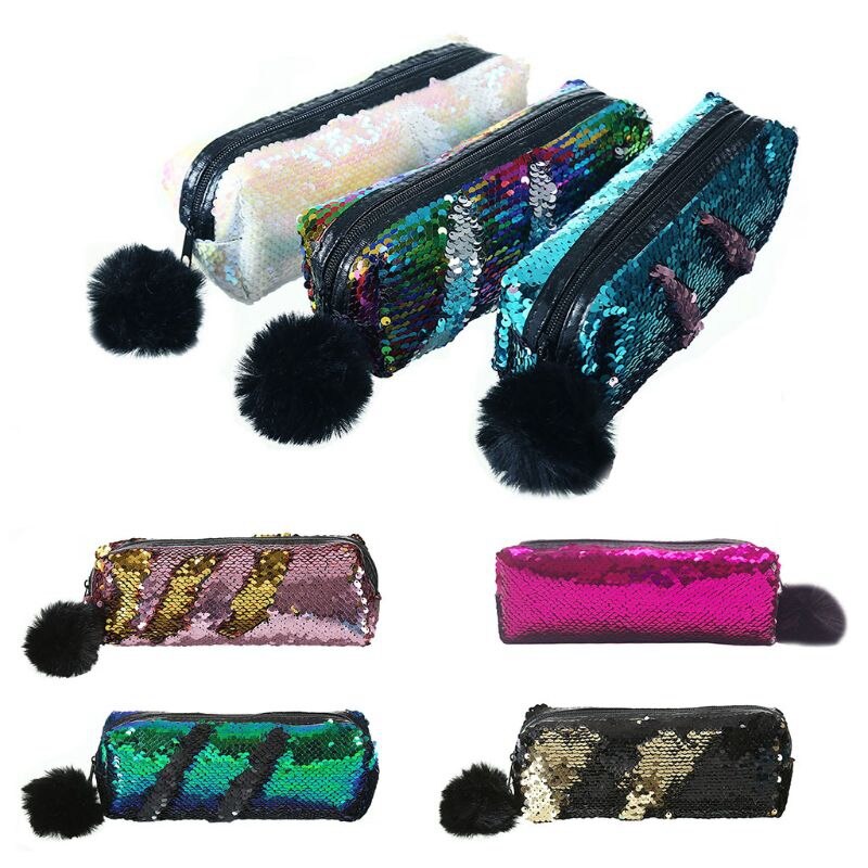 Shining Sequin Large Pencil Case Stationery Storage Pen Organizer Bag School Office Supply Cosmetic Holder For Gift - ebowsos