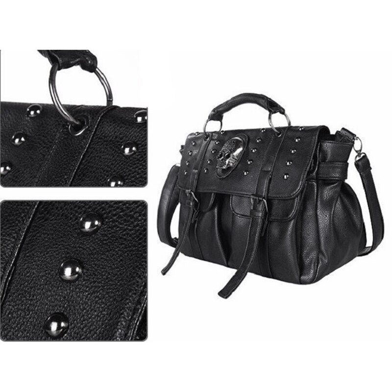 Shoulder Bag Lady Fashion Bag Designer Punk Skull Rivet Bag All-Match Women's Handbag Black Big Tote Bag - ebowsos