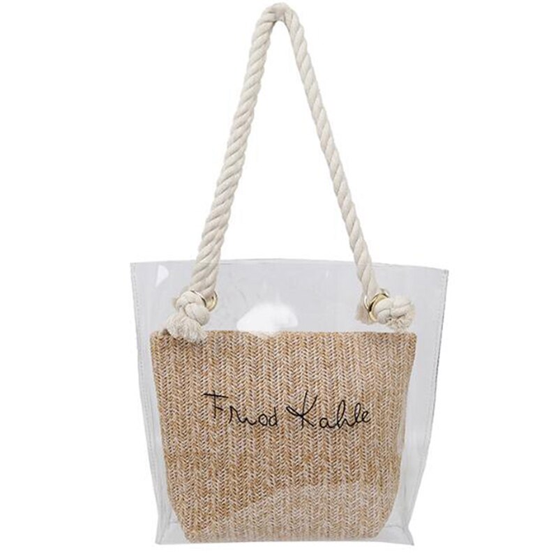 Shoulder Tote Bag Bucket Beach Straw Bag With Rope Shoulder Bag - ebowsos