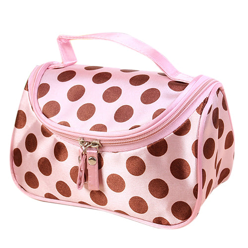 Side Zipper Cosmetic Bag  bag New Pink & Coffee Dot - ebowsos