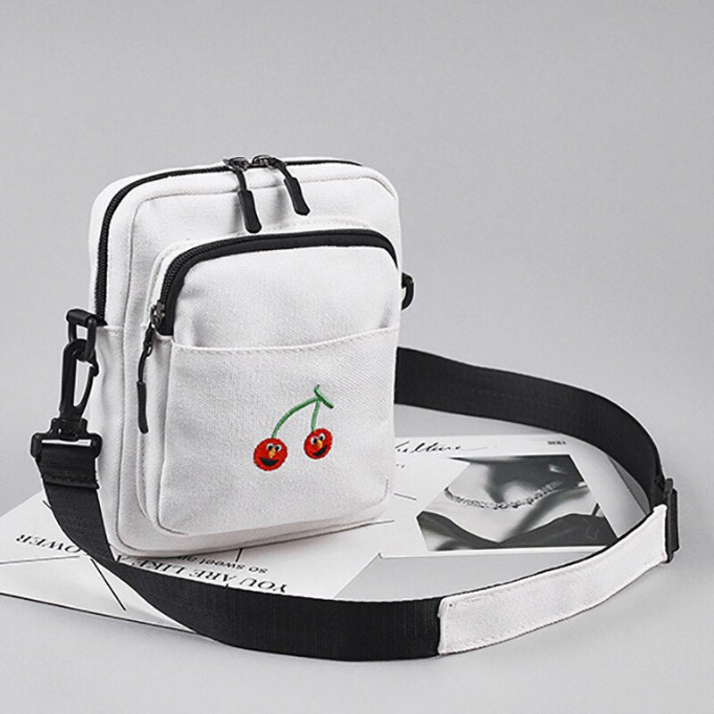 Simple Bag Fashion Girl Cartoon Mini Cherry Print Cute Messenger Bag Female Bevel Funny Sweet Girl Canvas - ebowsos