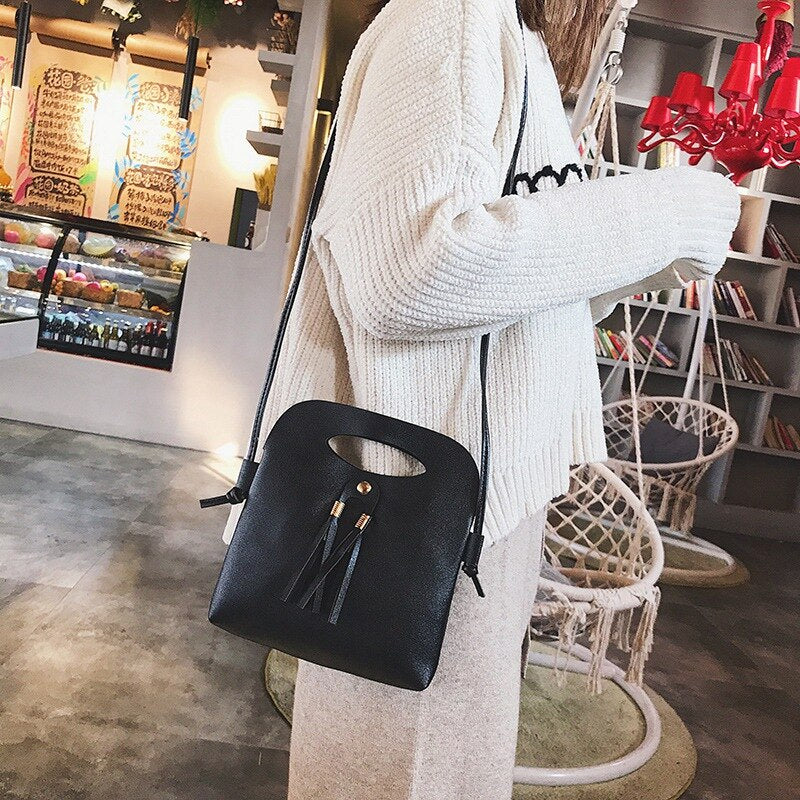 Simple Casual Tassels Hasp Small Handbags Women Girls PU Leather Shoulder Mini Messenger Crossbody Bags Coin Phone Bag La - ebowsos