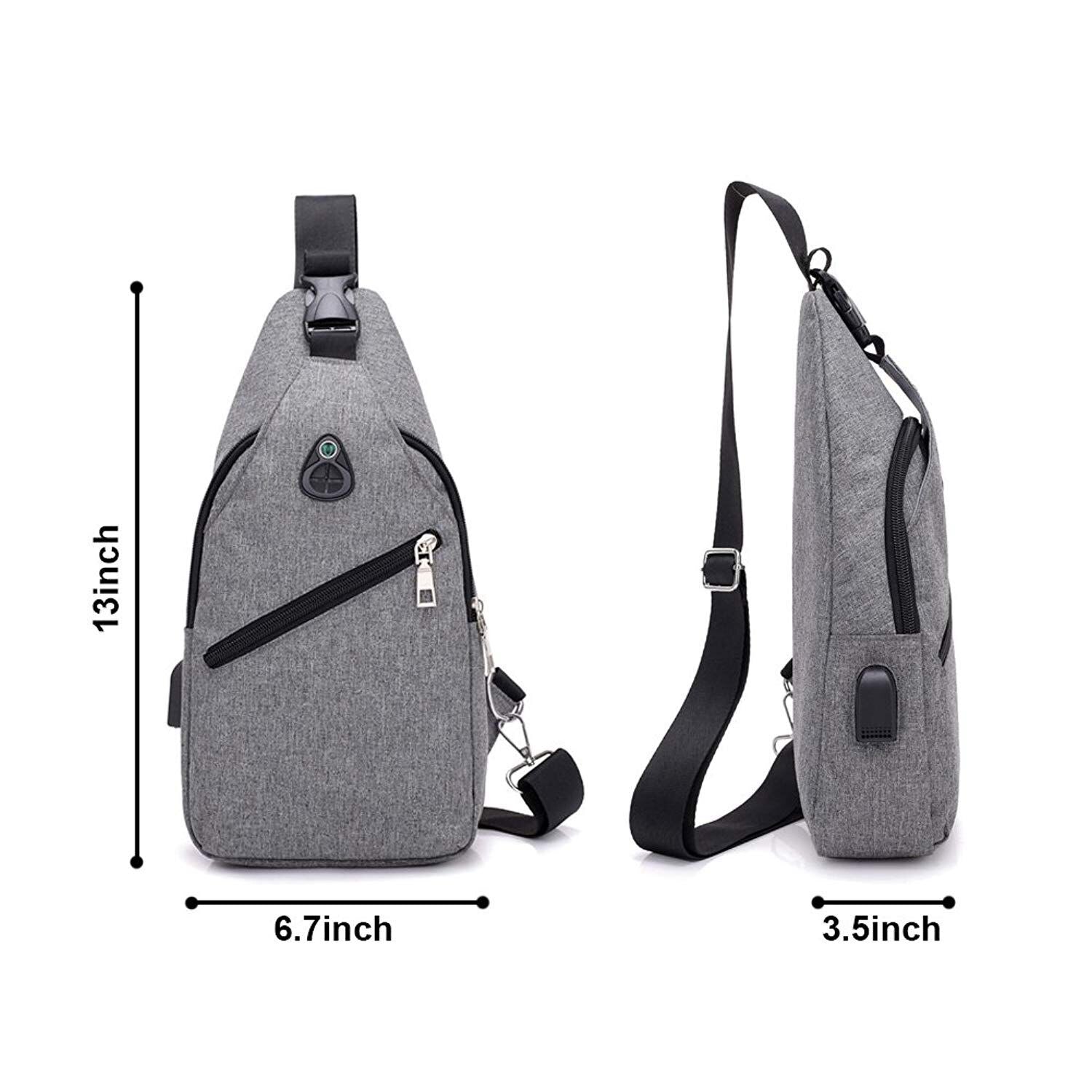 Sling Bag with USB Charging Port & Headphone Hole Smart Crossbody Bag College School Chest Casual Daypack Travel Shoulder - ebowsos