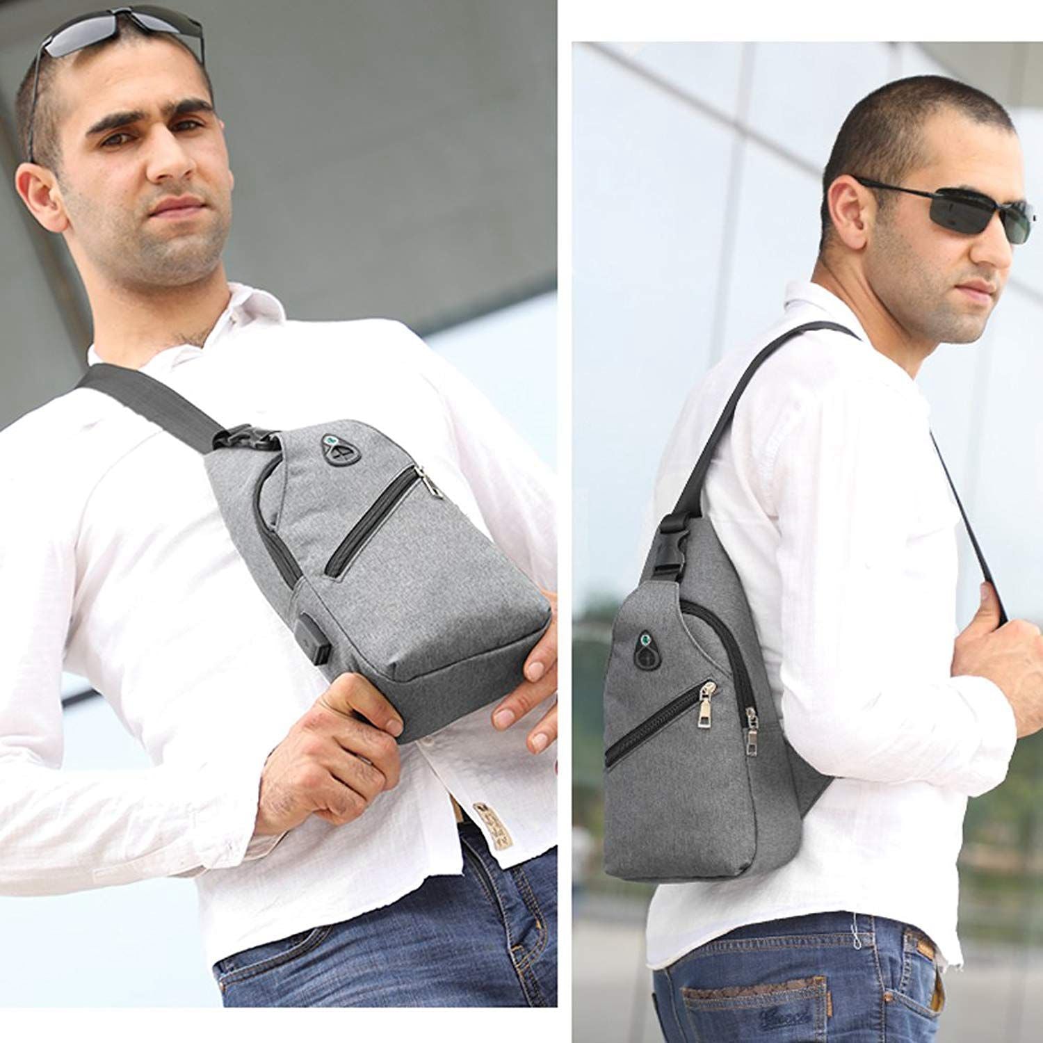 Sling Bag with USB Charging Port & Headphone Hole Smart Crossbody Bag College School Chest Casual Daypack Travel Shoulder - ebowsos