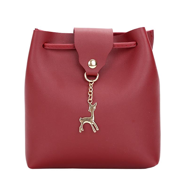 Small Bag Women Deer Bucket Bag Handbags Ladies Satchel Mini Shoulder Messenger Bags Simple Design Cross Body Bag(Red) - ebowsos