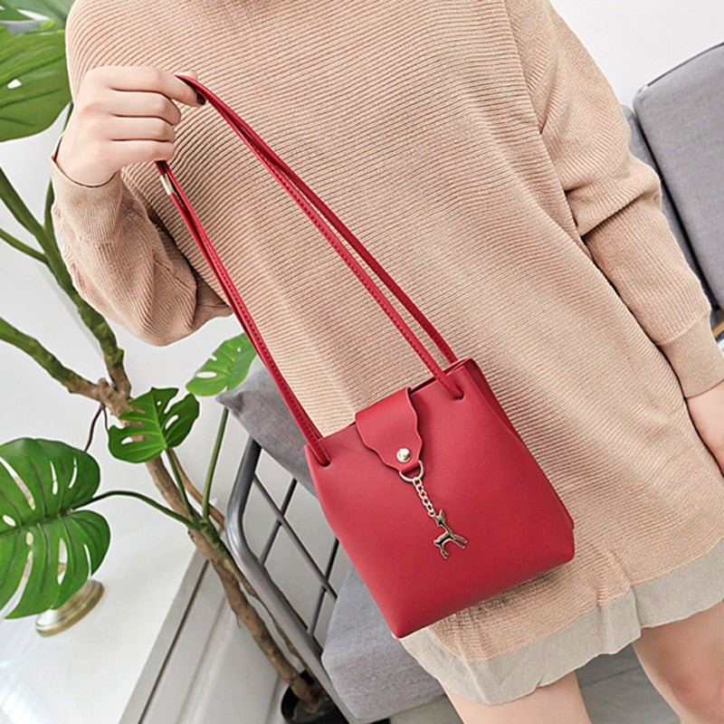 Small Bag Women Deer Bucket Bag Handbags Ladies Satchel Mini Shoulder Messenger Bags Simple Design Cross Body Bag(Red) - ebowsos