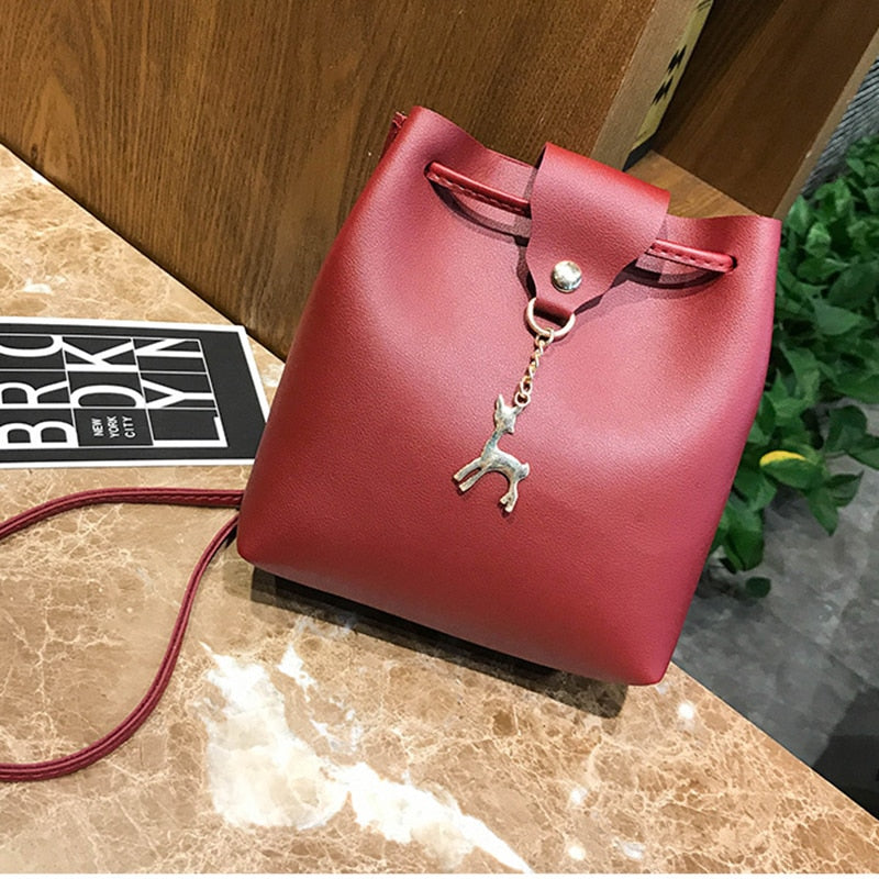 Small Bag Women Deer Bucket Bag Handbags Ladies Satchel Mini Shoulder Messenger Bags Simple Design Cross Body Bag(Red) - ebowsos