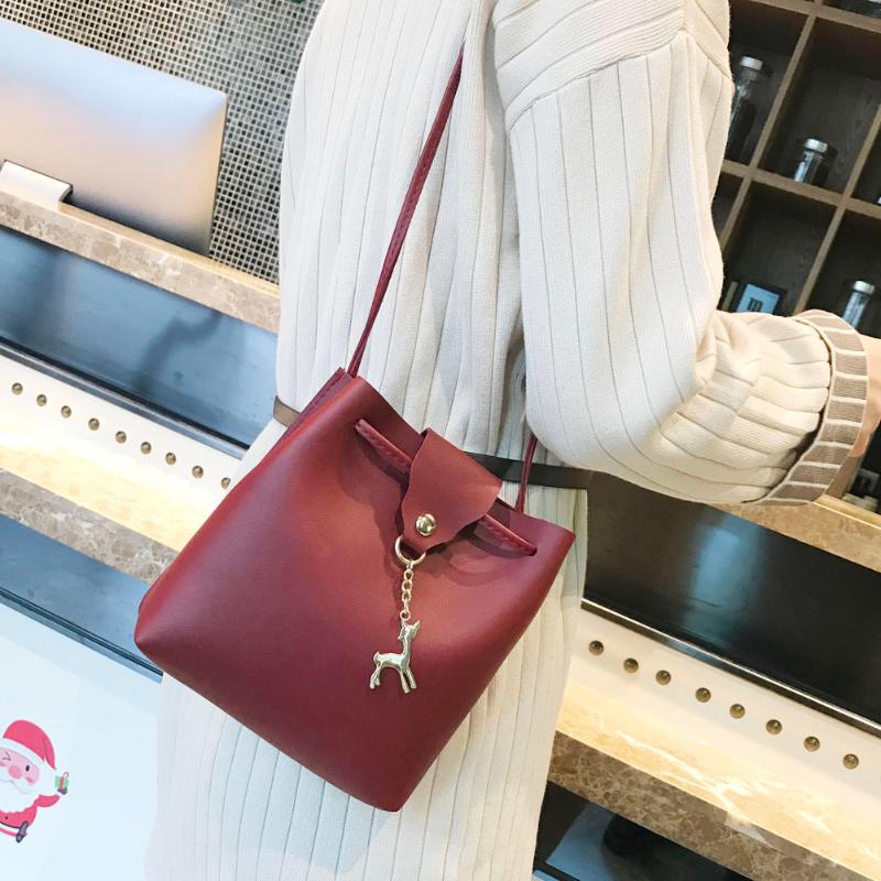 Small Bag Women Deer Bucket Bag Handbags Ladies Satchel Mini Shoulder Messenger Bags Simple Design Cross Body Bag(Red) - ebowsos