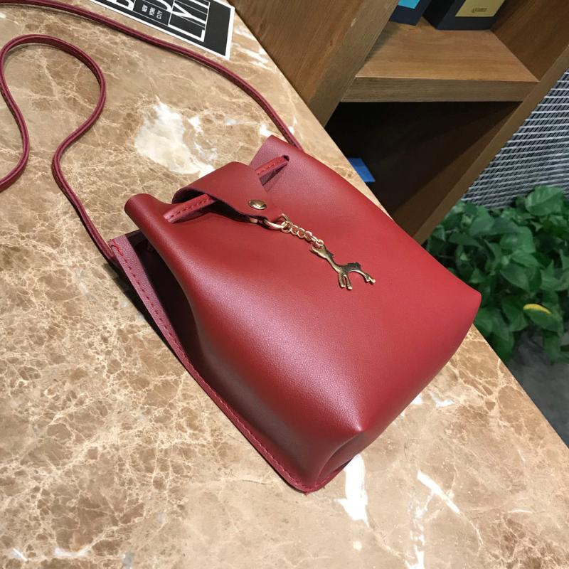 Small Bag Women Deer Bucket Bag Handbags Ladies Satchel Mini Shoulder Messenger Bags Simple Design Cross Body Bag(Red) - ebowsos