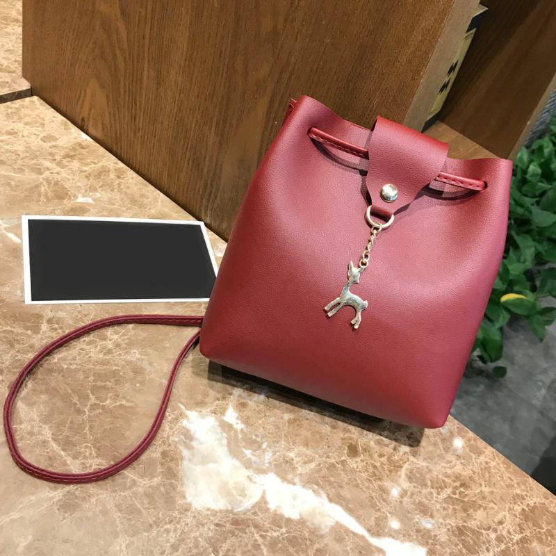 Small Bag Women Deer Bucket Bag Handbags Ladies Satchel Mini Shoulder Messenger Bags Simple Design Cross Body Bag(Red) - ebowsos