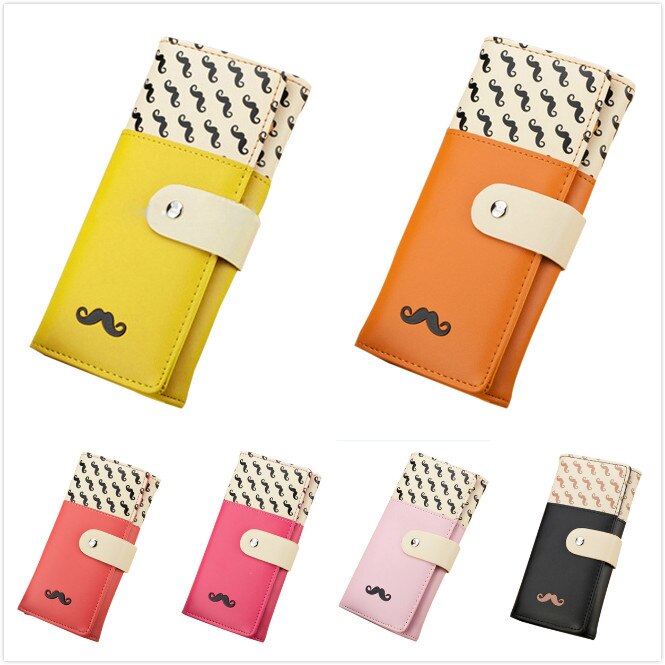 Smooth PU Leather Wallet Cute Mustaches Pattern Purse Clutches Coin Purse Cards Holder Bag for Women - ebowsos