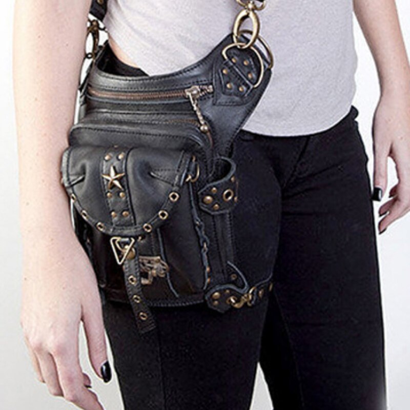 Steampunk Retro Motorcycle Bag Lady Bag Retro Rock Goth Shoulder Waist Bag Leg Bag - ebowsos