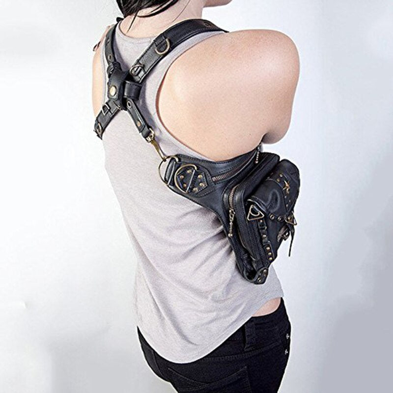 Steampunk Retro Motorcycle Bag Lady Bag Retro Rock Goth Shoulder Waist Bag Leg Bag - ebowsos