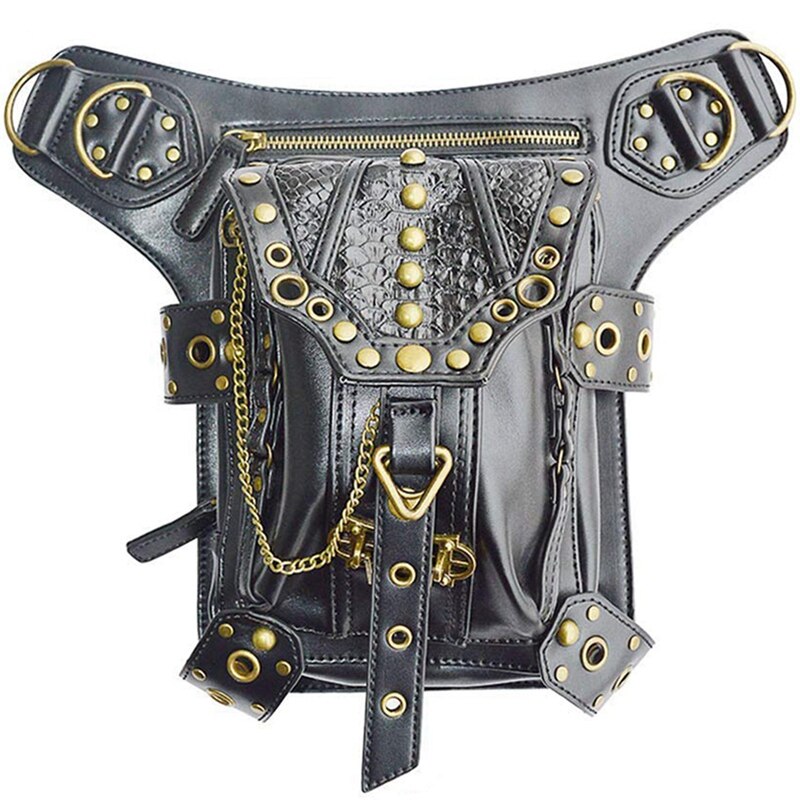 Steampunk Waist Bag Fanny Pack Retro Gothic Casual Leather Shoulder Crossbody Messenger Bags Punk Rock Thigh Leg Hip Purs - ebowsos