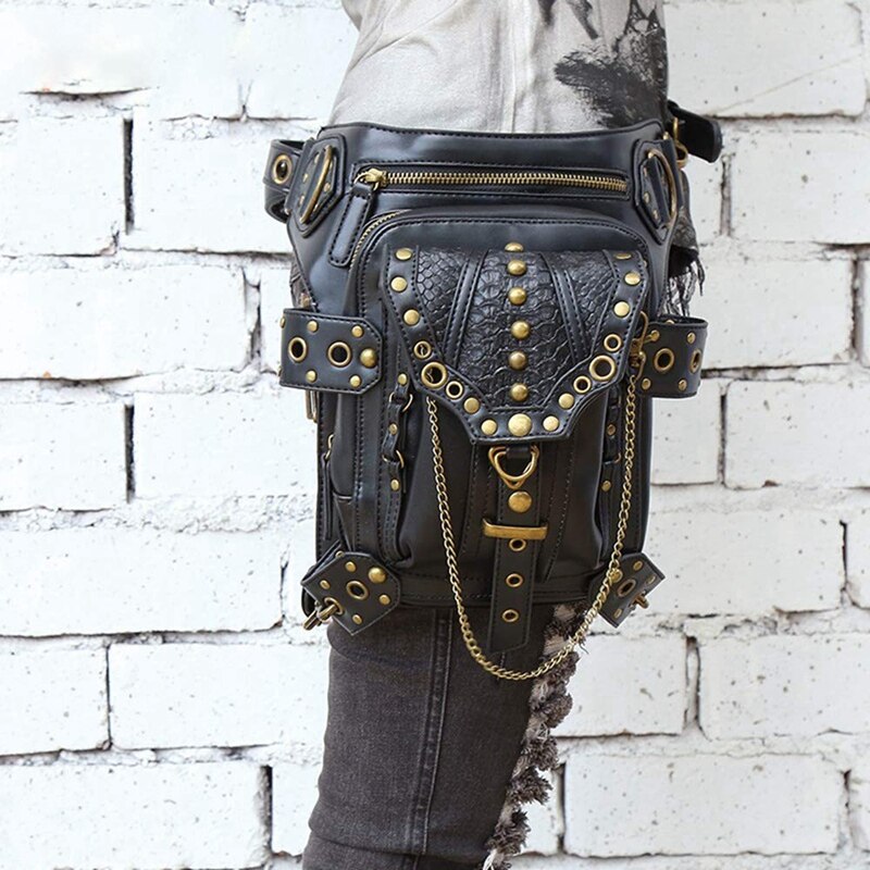 Steampunk Waist Bag Fanny Pack Retro Gothic Casual Leather Shoulder Crossbody Messenger Bags Punk Rock Thigh Leg Hip Purs - ebowsos