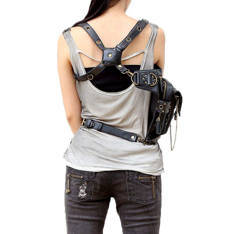 Steampunk Waist Bag Fanny Pack Retro Gothic Casual Leather Shoulder Crossbody Messenger Bags Punk Rock Thigh Leg Hip Purs - ebowsos