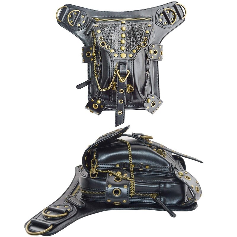 Steampunk Waist Bag Fanny Pack Retro Gothic Casual Leather Shoulder Crossbody Messenger Bags Punk Rock Thigh Leg Hip Purs - ebowsos