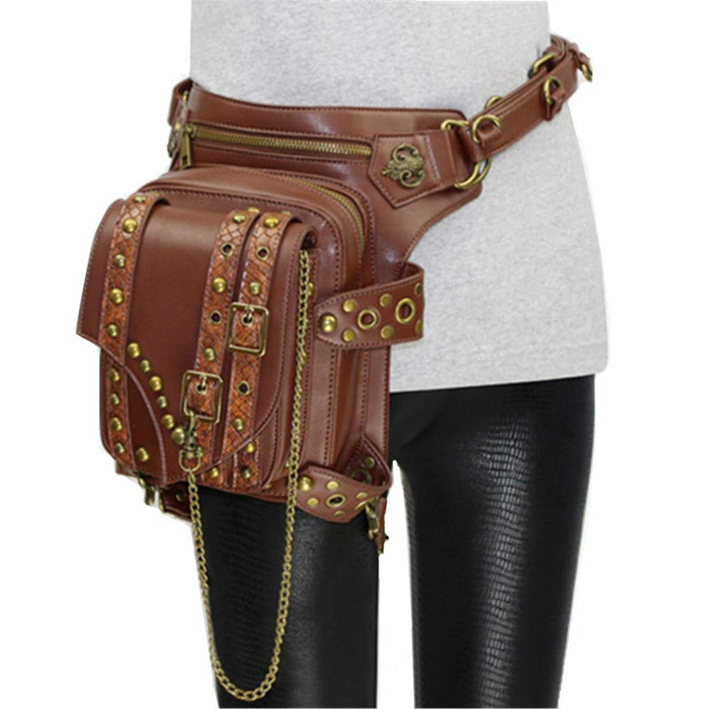 Steampunk Waist Bags Pu Leather Gothic Bag Men And Women Hiking Fanny Pack Mini Travel Pockets - ebowsos