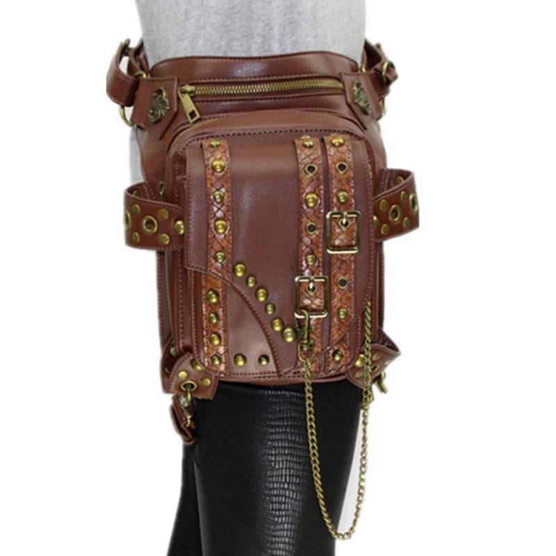 Steampunk Waist Bags Pu Leather Gothic Bag Men And Women Hiking Fanny Pack Mini Travel Pockets - ebowsos