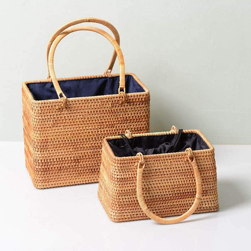 Storage Basket Fashion Women Handmade Rattan Storage Basket Bamboo Bag Travel Holder Organizer Handbags - ebowsos