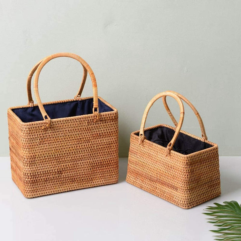 Storage Basket Fashion Women Handmade Rattan Storage Basket Bamboo Bag Travel Holder Organizer Handbags - ebowsos