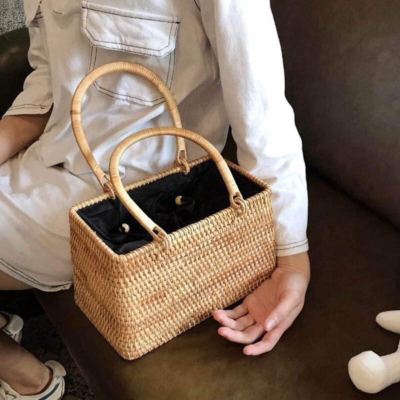 Storage Basket Fashion Women Handmade Rattan Storage Basket Bamboo Bag Travel Holder Organizer Handbags - ebowsos