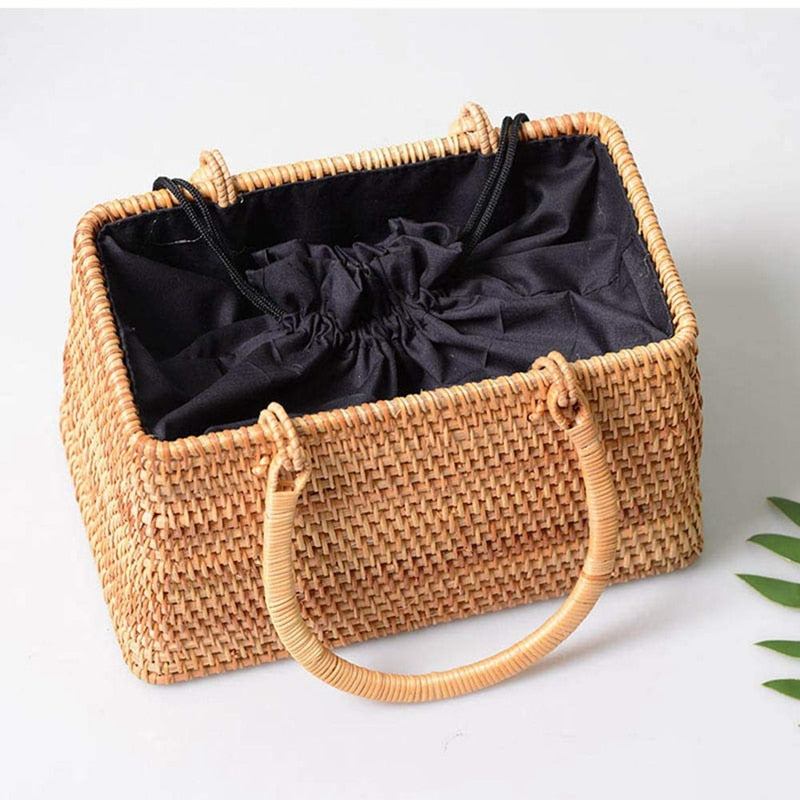 Storage Basket Fashion Women Handmade Rattan Storage Basket Bamboo Bag Travel Holder Organizer Handbags - ebowsos