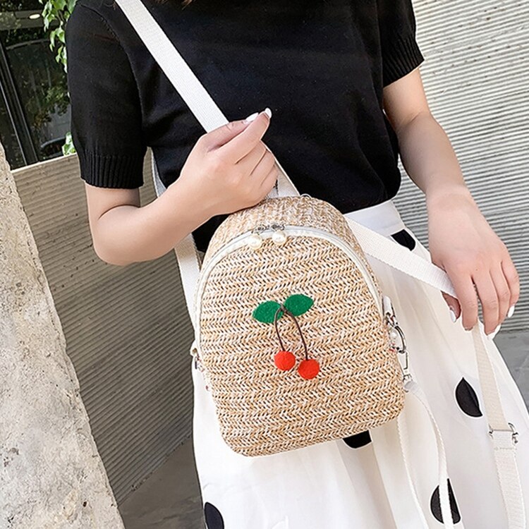 Straw Backpack Trendy Fashion Anti-Theft Small Backpack Women Fashion Mini Shoulder Bags Female - ebowsos