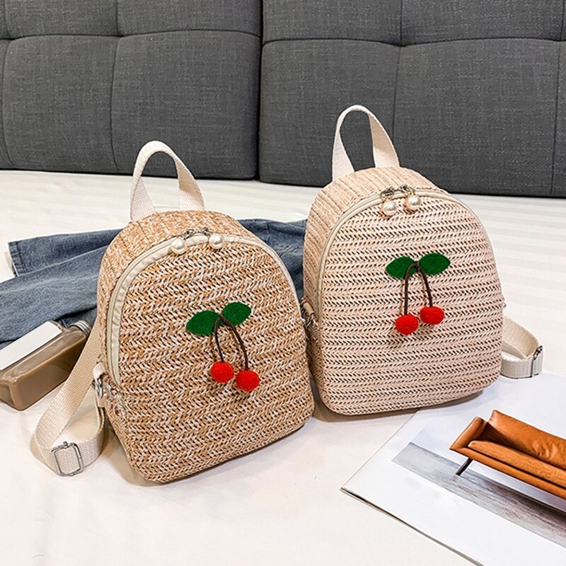 Straw Backpack Trendy Fashion Anti-Theft Small Backpack Women Fashion Mini Shoulder Bags Female - ebowsos