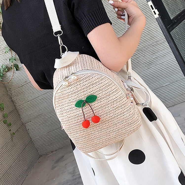 Straw Backpack Trendy Fashion Anti-Theft Small Backpack Women Fashion Mini Shoulder Bags Female - ebowsos