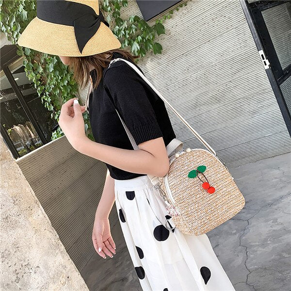 Straw Backpack Trendy Fashion Anti-Theft Small Backpack Women Fashion Mini Shoulder Bags Female - ebowsos