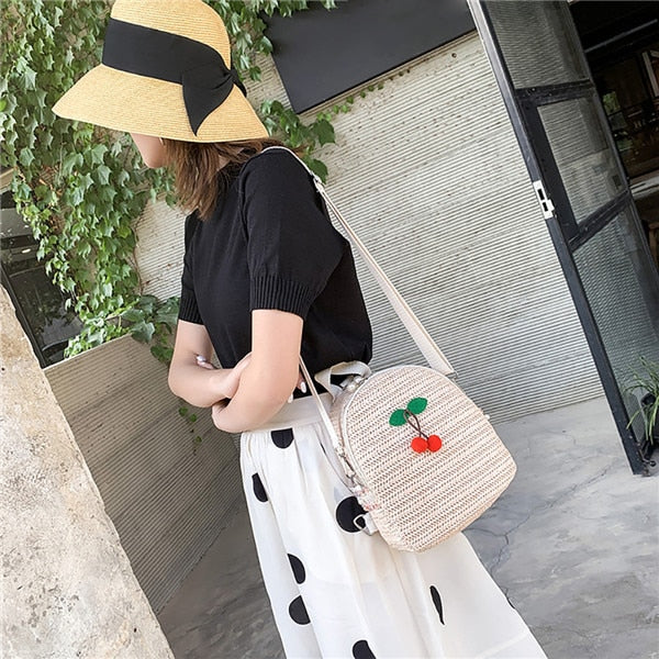 Straw Backpack Trendy Fashion Anti-Theft Small Backpack Women Fashion Mini Shoulder Bags Female - ebowsos