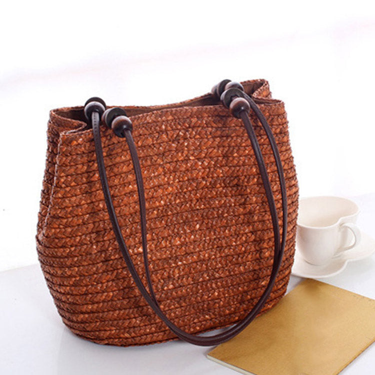 Straw Bag Summer Bohemia Fashion Women Handbags Stripes Shoulder Bags Beach Bag Tote Bags Brown - ebowsos