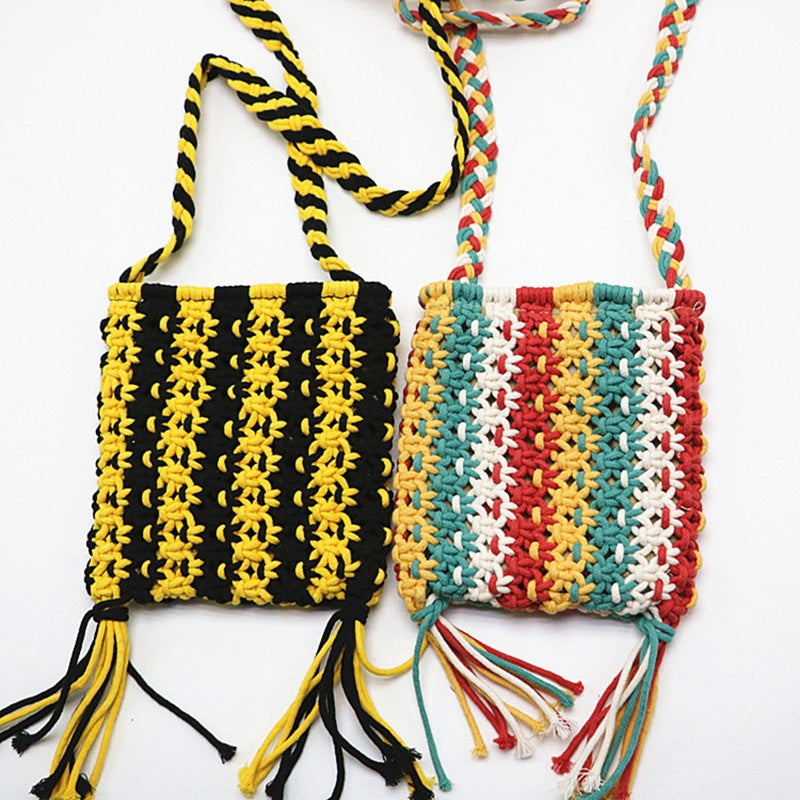 Straw Bag Women Messenger Shoulder Bag Popular Summer Cotton Rope Hollow Tassel Tote Women Knitting Crossbody Bags Handba - ebowsos